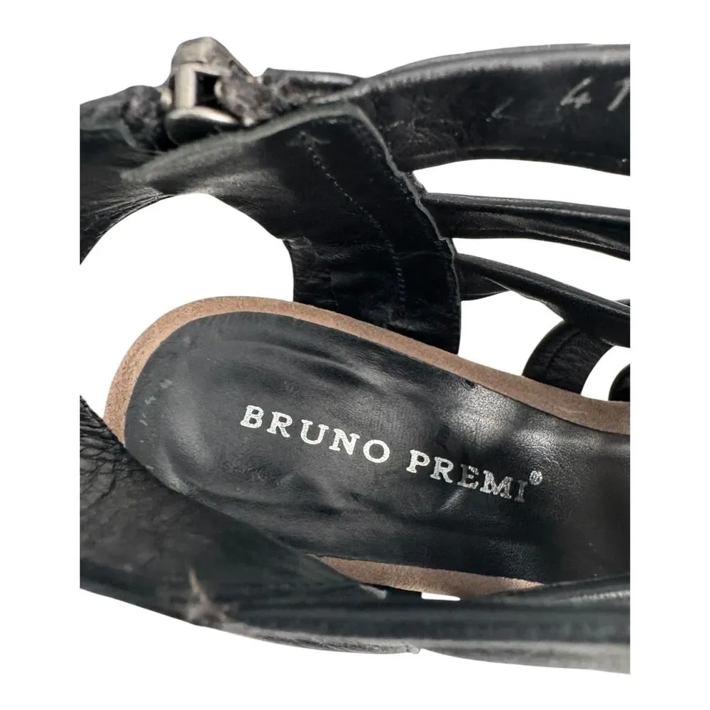 Bruno Premi Shoes Womens US 10/ 41 Black Leather Strappy Heeled Sandals Zip Back